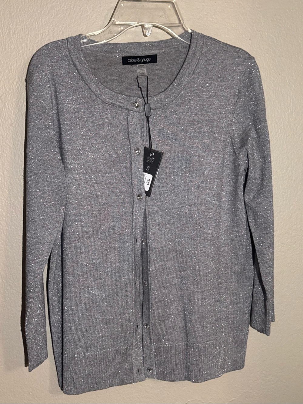 Cable & Gauge Silver-Thread Gray Crewneck Snap Cardigan